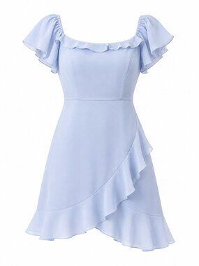 JJ’s House Light Blue Ruffle Sleeve Mini Dress Size Large